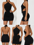 Backless V-hem Halter Top & Mini Skirt Set