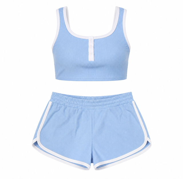 Sleeveless Button Front Trim Top & Shorts Set