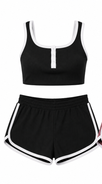 Sleeveless Button Front Trim Top & Shorts Set