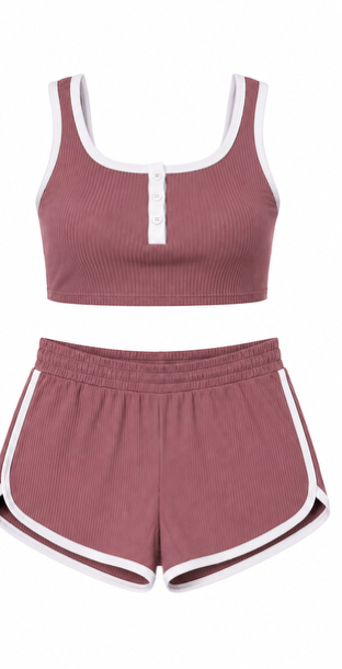Sleeveless Button Front Trim Top & Shorts Set