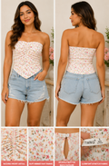 Floral Stripe Ruched tube top