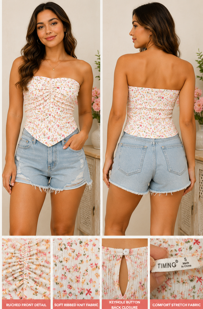 Floral Stripe Ruched tube top