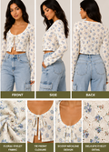 Floral eyelet tie front crop cardigan
