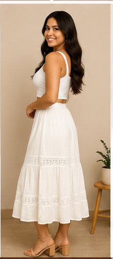 Lace Trim Midi Skirt