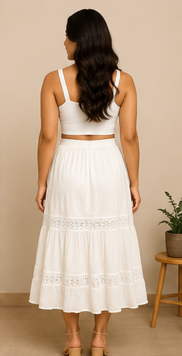 Lace Trim Midi Skirt