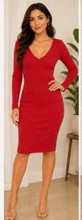 Ribbed V-Neck Sweater Dress