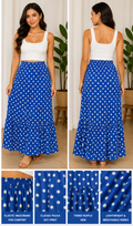 Roya blue polka dot flowy maxi skirt
