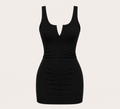 Solid Ribbed Split Neck Tank Mini Dress