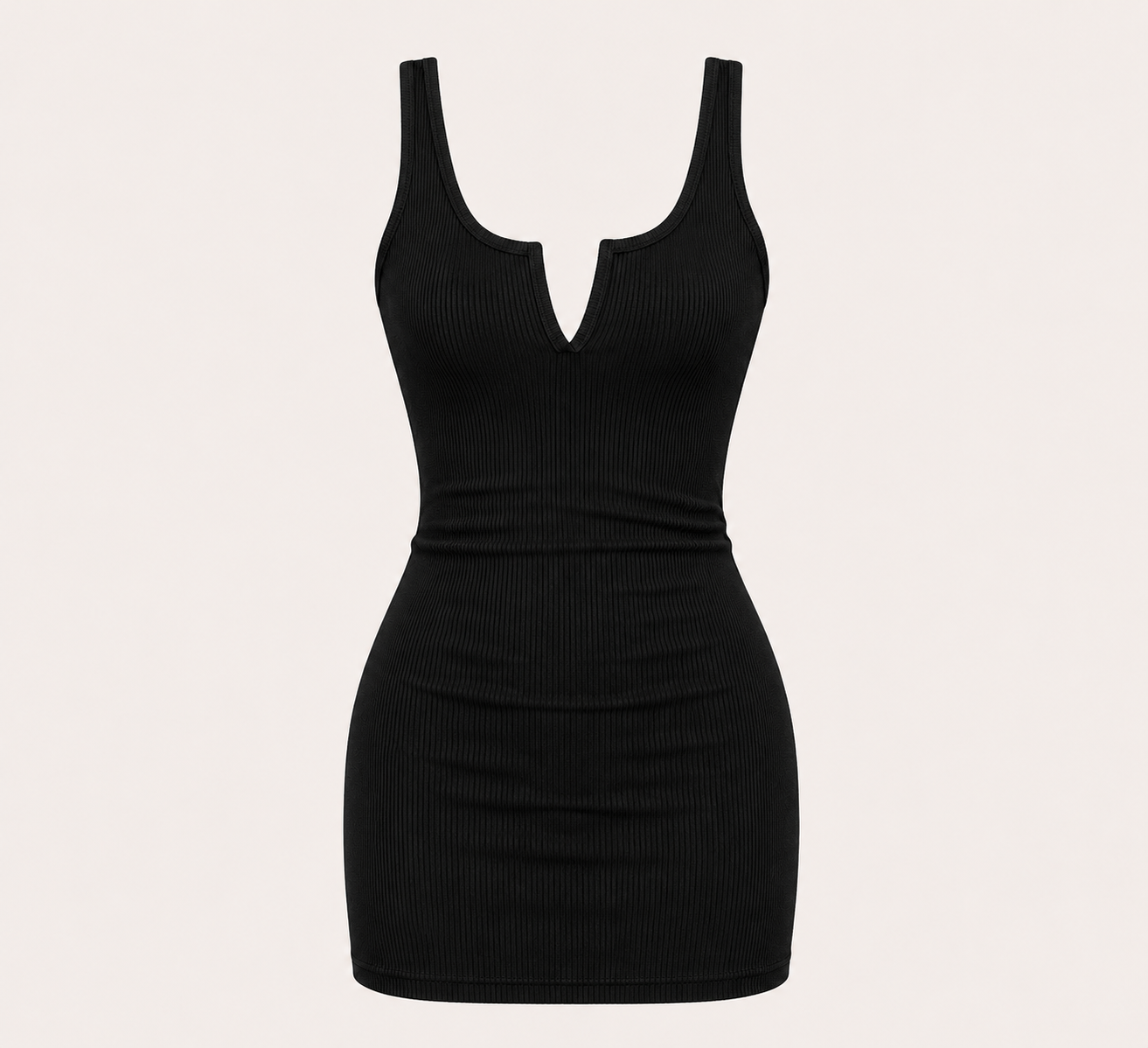 Solid Ribbed Split Neck Tank Mini Dress