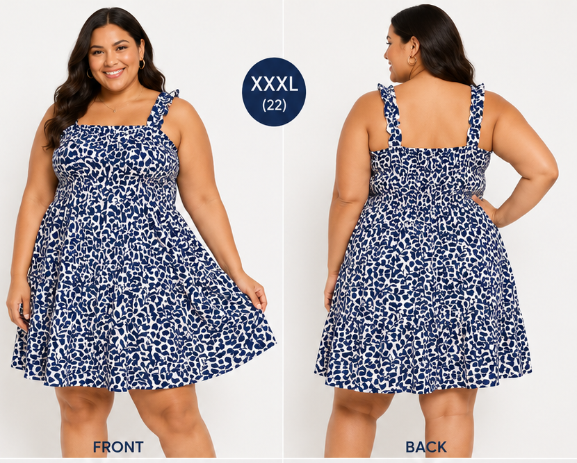 Printed Blue & White Mini Dress