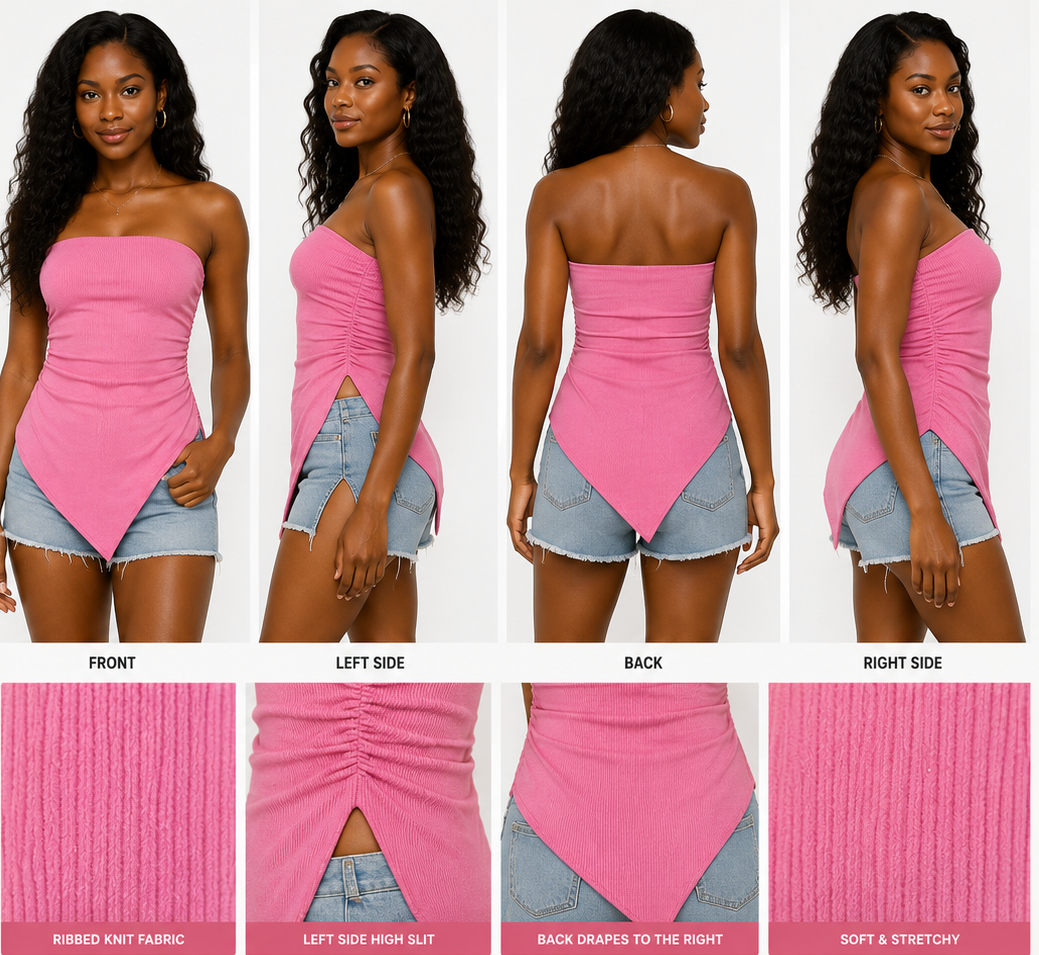 Pink ribbed asymmetrical tube top